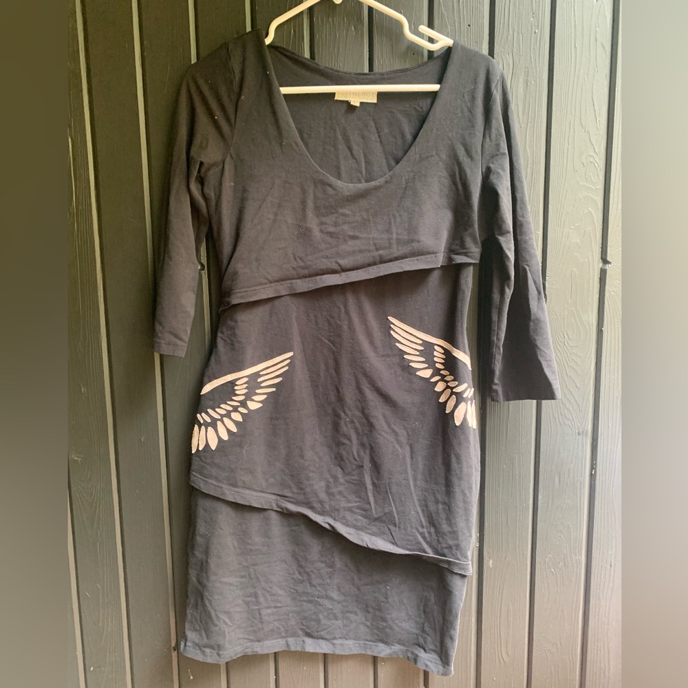 Women’s Synergy Organic Cotton Black Dress with Appliqué Wings